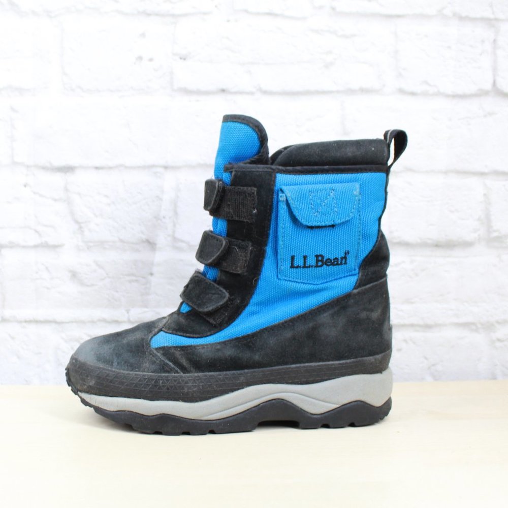LL Bean Kid's Blue Black Suede Fabric Insulated Winter Snow Boots Size 4 - Picture 2 of 8